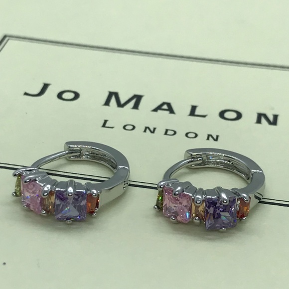 Sterling Silver 925 CZ Colorful Hoop  Earrings - Picture 2 of 5